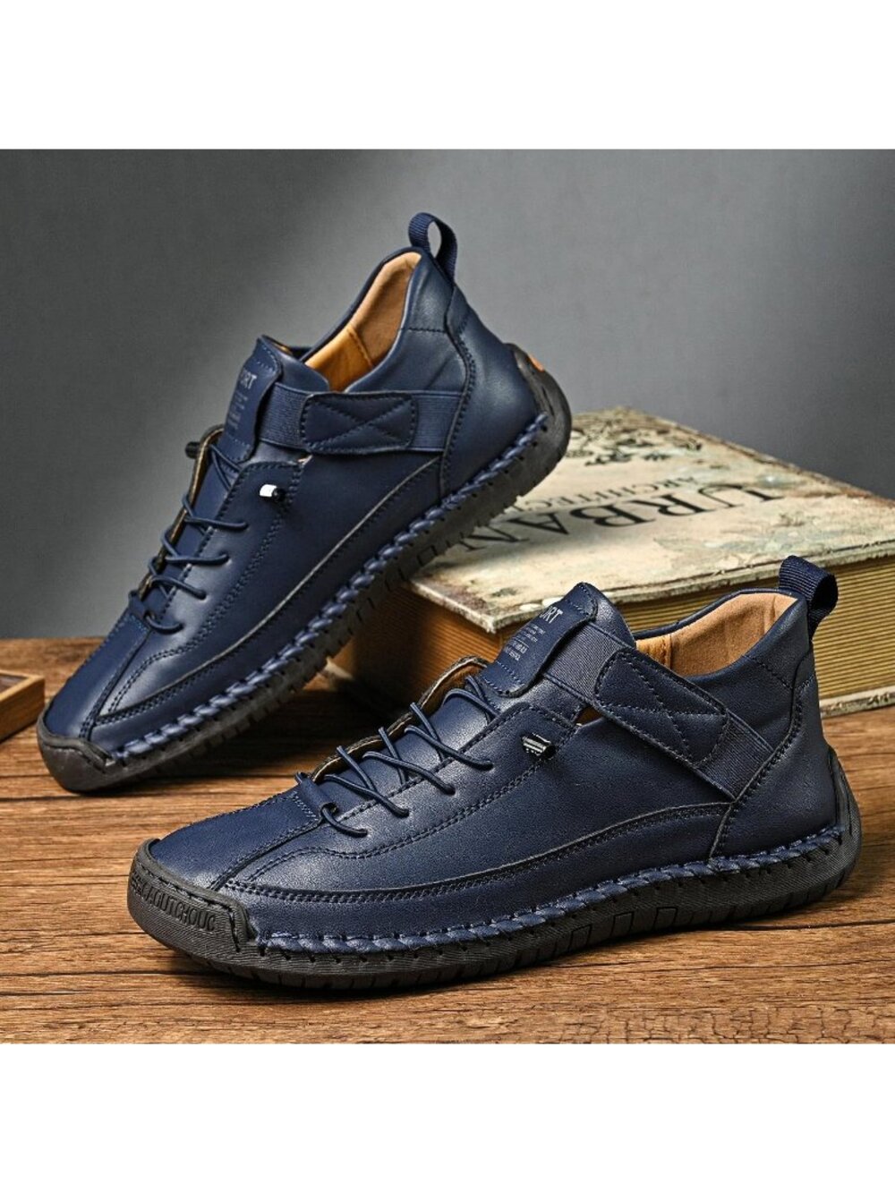 Women's Dark Blue Breathable Loafers Mid top Walking Flats Ankle Chukka Boots - Picture 3 of 7